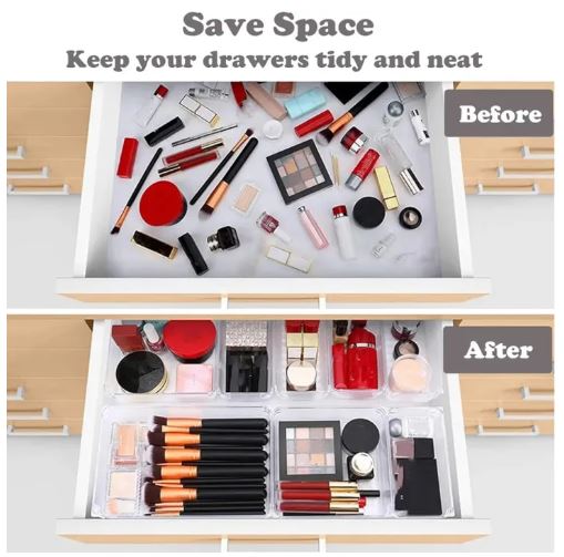 💄 4-Piece Clear Drawer Organizer Set – Transparent Makeup & Jewelry Storage