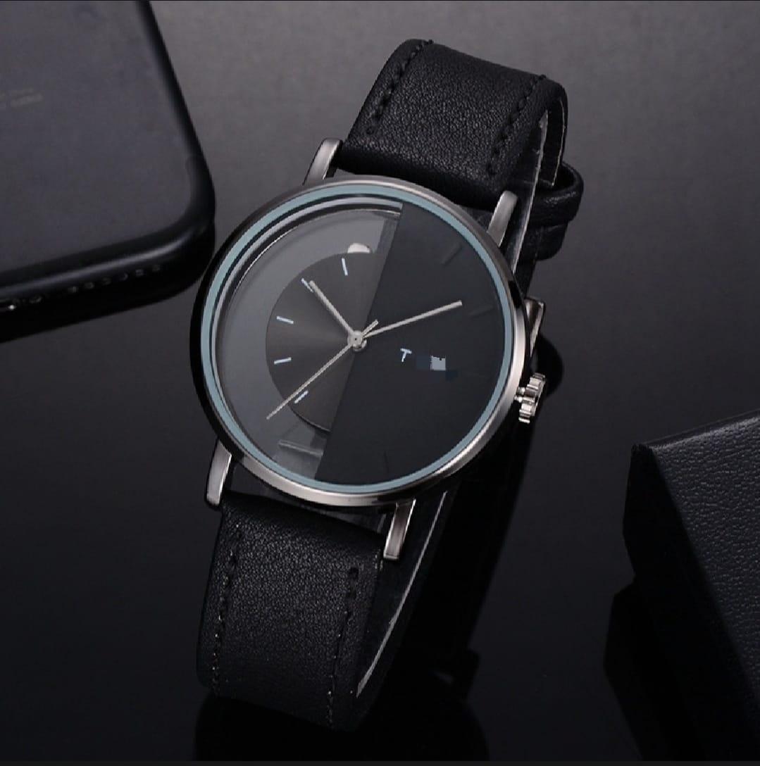 Men's Round Dial Leather Strap Watch