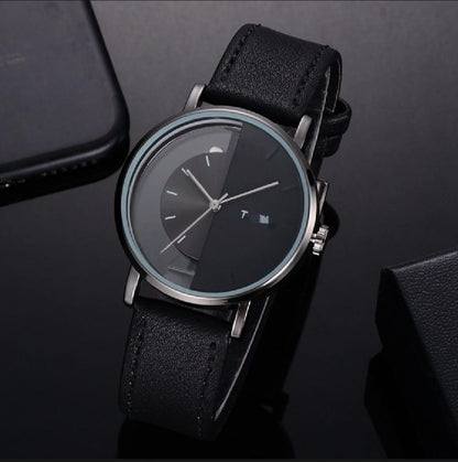 Men's Round Dial Leather Strap Watch