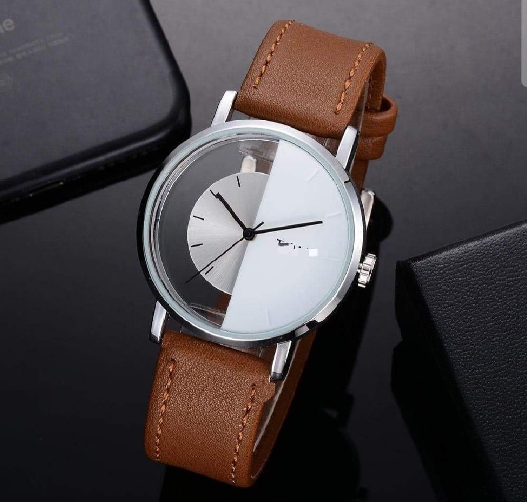 Men's Round Dial Leather Strap Watch